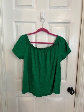 SHEIN Emerald Green Off-Shoulder Smocked Blouse
